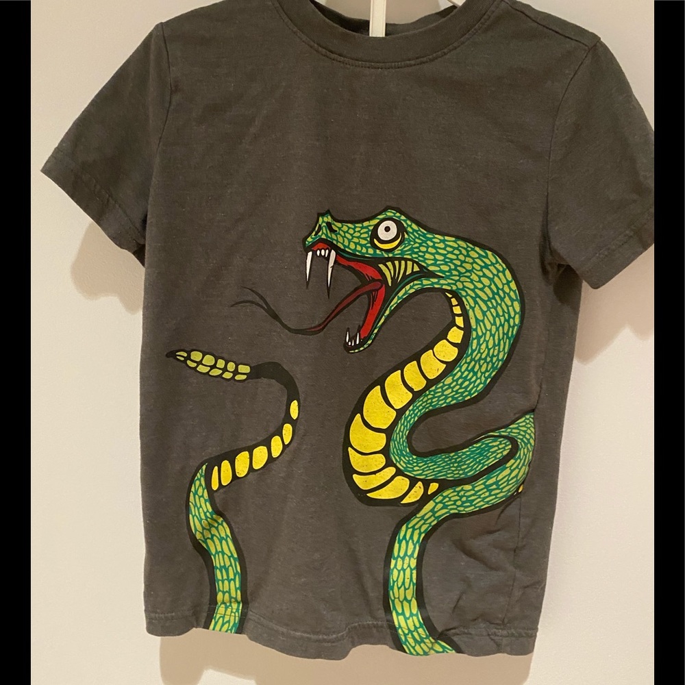 Cat & Jack Kids grey t shirt w/snake, size 6/7
